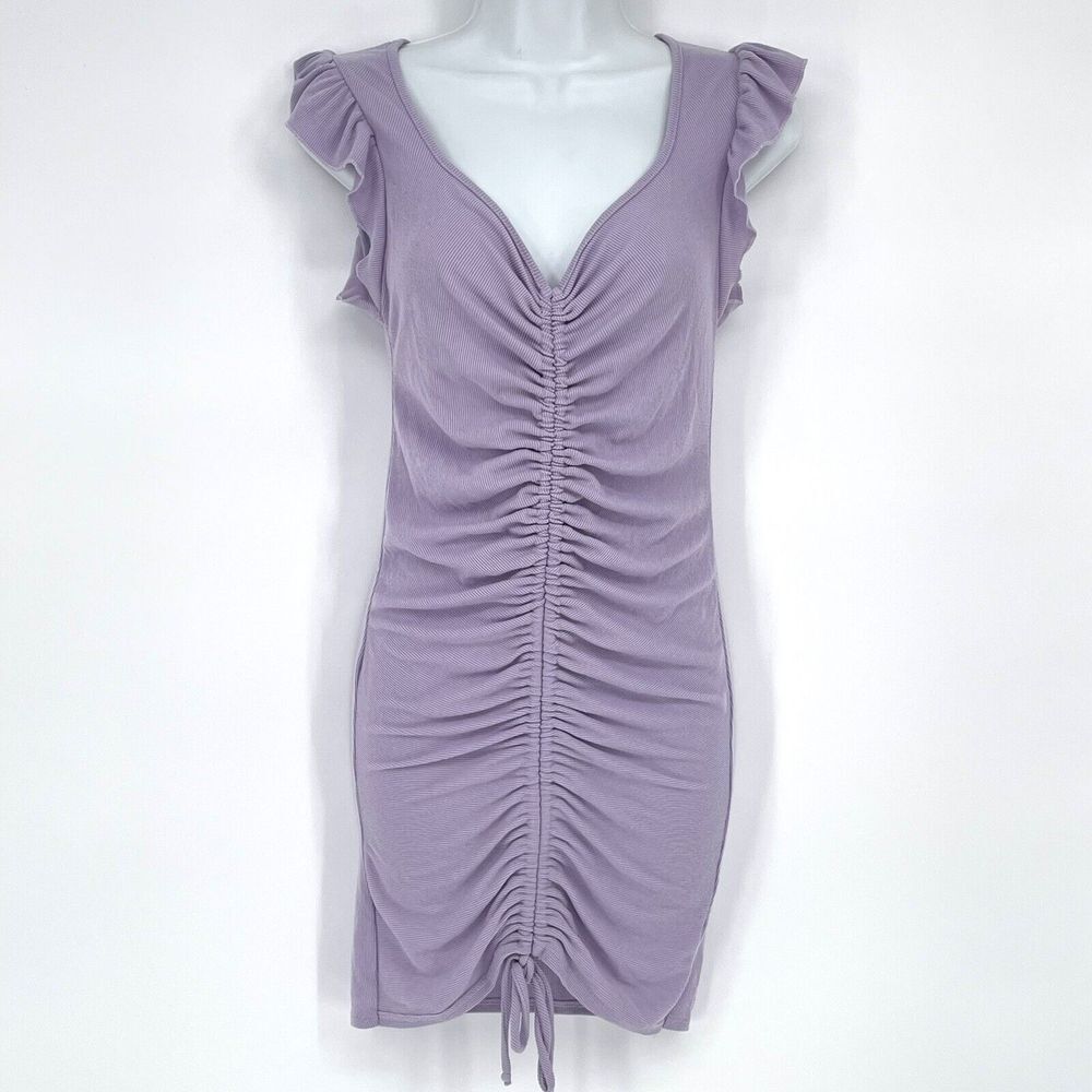 21 Saints Casual Midi Dress Size M Flutter Sleeve Fitted Purple/ Lavender